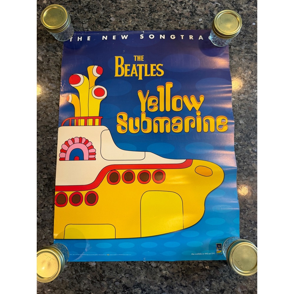 Vintage 1999 The Beatles Yellow Submarine Poster Songtrack Promo Art DBL SIDED